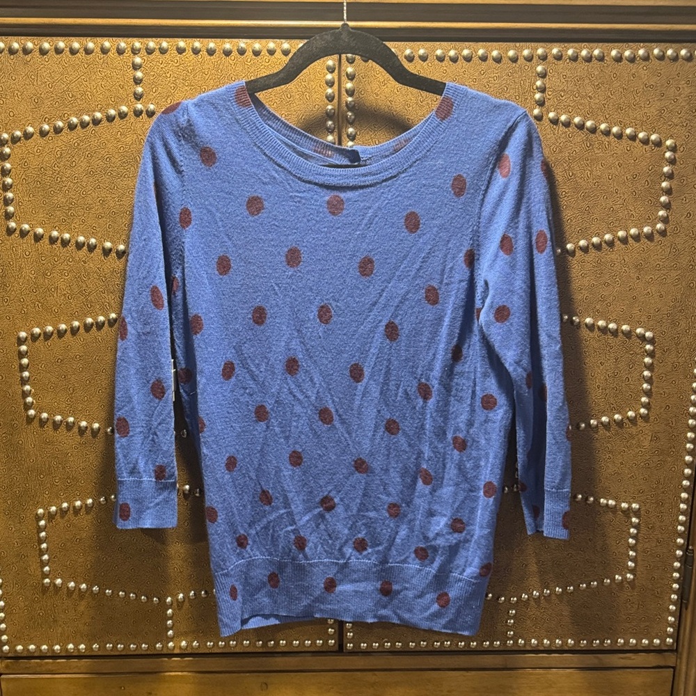 Boden Blue and Brown Polka Dot Long Sleeve Top